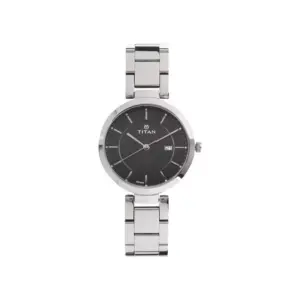 Titan Watch Titan Workwear Neo II Analog Black Dial Watch for Women with Day & Date, Stainless Steel Strap 2480SM08