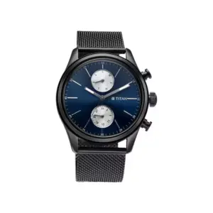 Titan Watch Titan Elmnt Analog Blue Dial Watch for Men with Black Stainless Steel Strap 1805NM03