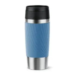 Tefal Twist Travel Mug 0.36L Stainless Steel Light Blue Double Wall Insulation Keeps Hot Drinks 3 Hours Cool 6 Hours Stainless Steel Silicone Coating Travel N2024510