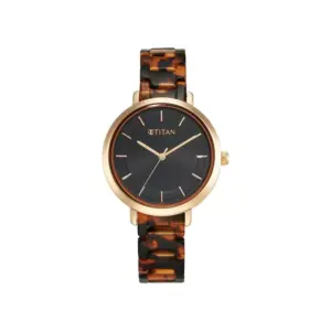 Titan Watch Titan Purple Acetate Quartz Analog Black Dial Watch for Women with Brass & Acetate Strap 95188KD01