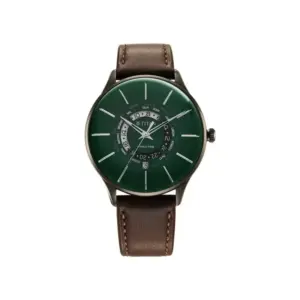 Titan Watch Titan World Time Green Dial Quartz Watch for Men with Date, Brown Leather Strap 90145QL01