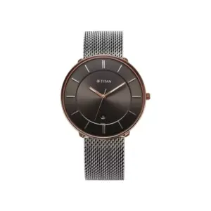 Titan Watch Titan IBD Noir Quartz Analog Anthracite Dial Watch for Men with Date, Grey Stainless Steel Strap 1849KM01
