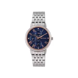 Titan Watch Titan Workwear Neo II Quartz Multifunction Blue Dial Watch for Women with Stainless Steel Strap 2569SM01