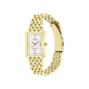 Titan Watch Titan Regalia Rectangle Analog White Dial Watch for Men with Date, Stainless Steel Strap 1927YM04