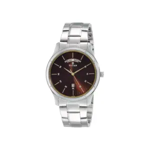 Titan Watch Titan Workwear Neo III Analog Brown Dial Watch for Men with Day & Date, Stainless Steel Strap 1767SM03