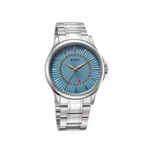 Titan Watch Titan Karishma Quartz Analog Blue Dial Watch for Men with Date, Stainless Steel Strap 10038SM01
