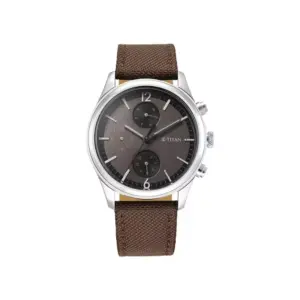 Titan Watch Titan Wrist Wit Quartz Analog Brown Dial Watch for Men with Day & Date, Leather Strap 1805SL12