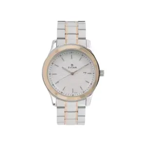 Titan Watch Titan Regalia Baron White Dial Analog Watch for Men with Date, Two Toned Stainless Steel Strap 1627KM01
