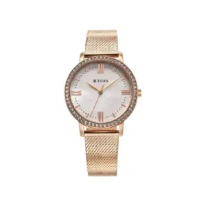 Titan Watch Titan Purple Style Up Quartz Analog White Dial Watch for Women with Stainless Steel Strap 95236WM01