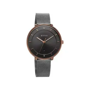 Titan Watch Titan IBD Noir Analog Anthracite Dial Watch for Women with Date, Grey Stainless Steel Strap 2651KM01