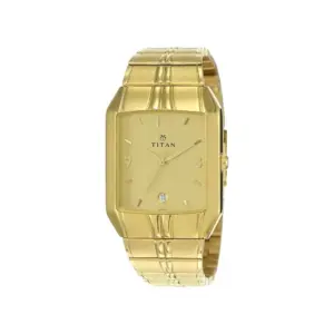 Titan Watch Titan Gkari Quartz Analog Golden Dial Watch for Men with Date, Golden Metal Strap 9264YM02