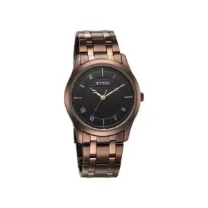Titan Watch Titan Karishma Festive Analog Black Dial Watch for Men with Brown Stainless Steel Strap 1823QM01