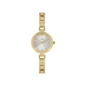 Titan Watch Titan Ladies Karishma Mainline Analog Champagne Dial Watch for Women with Golden Stainless Steel Strap 2598YM01