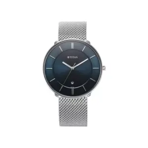 Titan Watch Titan Noir Quartz Analog Blue Dial Watch for Men with Date, Silver Stainless Steel Strap 1849SM02
