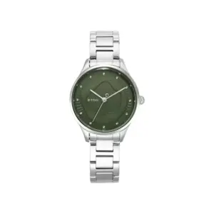 Titan Watch Titan Wander Green Dial Quartz Analog Watch for Women with Stainless Steel Strap 2649SM02