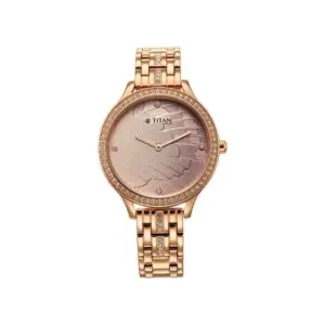 Titan Watch Titan Glitz Quartz Analog Rose Gold Dial Watch for Women with Stainless Steel Strap 95209WM01