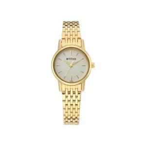 Titan Watch Titan Karishma Quartz Analog White Dial Watch for Women with Golden Metal Strap 2593YM02
