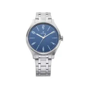 Titan Watch Titan Minimalist Zen Analog Blue Dial Watch with Silver Metal Strap 1802SM02