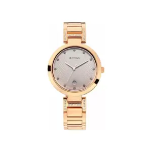 Titan Watch Titan Sparkle Rose Gold Dial Analog Watch for Women with Date, Metal Strap 2480WM05