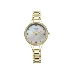 Titan Watch Titan Raga Showstopper Analog Mother Of Pearl Round Dial Watch For Women with Golden Metal Strap 95275YM01