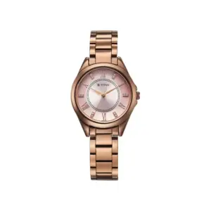 Titan Watch Titan Sparkle Quartz Analog Purple Dial Watch for Women with Rose Gold Metal Strap 2565QM01