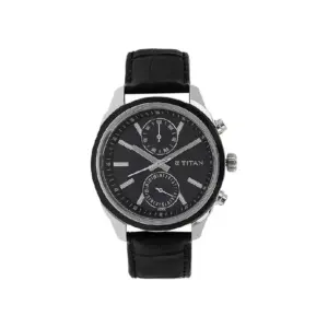 Titan Watch Titan Neo 2 Quartz Multifunction Blue Dial Watch for Men with Classic Black Leather Strap 1733KL01