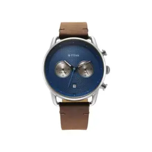 Titan Watch Titan Retro Quartz Analog Blue Dial Watch for Men with Brown Leather Strap 1860SL03
