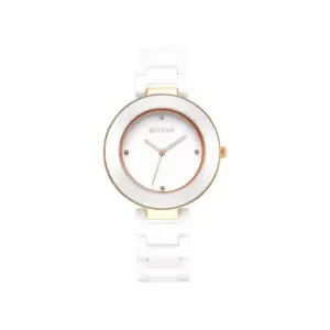 Titan Watch Titan Purple Ceramics Analog White Dial Watch for Women with Ceramic White Strap 95189KC01
