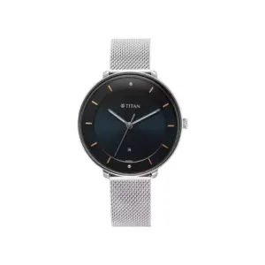 Titan Watch Titan Noir Quartz Analog Blue Dial Watch for Women with Date, Silver Stainless Steel Strap 2651SM04