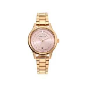 Titan Watch Titan Karishma Quartz Analog Rose Gold Dial Watch for Women with Date, Rose Gold Metal Strap 2638WM01