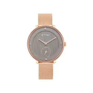 Titan Watch Titan Workwear Quartz Black Dial Watch for Women with Rose Gold Stainless Steel Strap 2651WM01