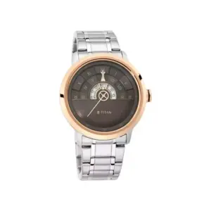 Titan Watch Titan Grandmaster 2 Multifunction Analog Brown Dial Watch for Men with Stainless Steel Strap 1828KM02