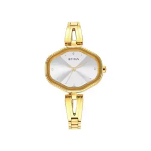 Titan Watch Titan Karishma Quartz Analog White Dial Watch for Women with Golden Metal Strap 2680YM01