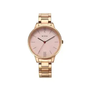 Titan Watch Titan Workwear Quartz Analog Rose Gold Dial Watch for Women with Stainless Steel Strap 2648WM04