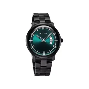 Titan Watch Titan Classic Distincta Analog Green Dial Watch for Men with Date, Black Stainless Steel Strap 90170NM01