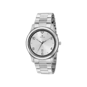 Titan Watch Titan Workwear Neo III Analog White Dial Watch for Men with Date, Stainless Steel Strap 1770SM01