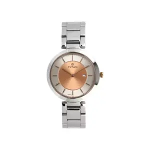 Titan Watch Titan Workwear Quartz Analog Rose Gold Dial Watch for Women with Stainless Steel Strap 2480KM01