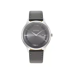 Titan Watch Titan Classique Slimline Grey Dial Analog Watch for Men with Date, Leather Strap 90142SL01
