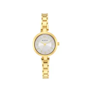 Titan Watch Titan Lagan Analog Silver Dial Watch for Women with Golden Metal Strap 2598YM04