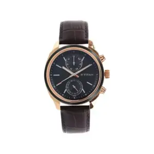 Titan Watch Titan Neo Royale Quartz Multifunction Black Dial Watch for Men with Brown Leather Strap 1733KL03