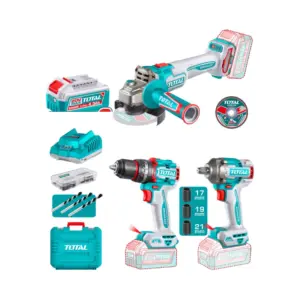 Total Tools Total Cordless Drill Combo Kit 3pcs with Angle Grinder, Impact Drill & Wrench & Accessories TOSLI241291