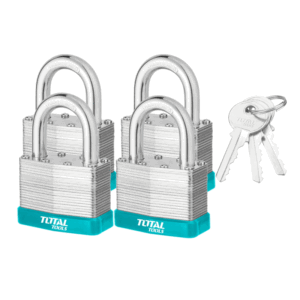Total Tools Total Laminated Key Alike Padlock 50mm with 4 Iron keys, Solid Brass Cylinder with Bolts 4pcs Set TLPK365004