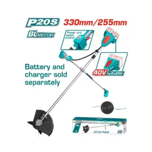 Total Tools Total Cordless String Trimmer & Brush Cutter 330mm with Brushless Motor, Trimmer Head, 3T Blade, Shoulder Strap, 2pcs Battery & Charger TSTLI20018