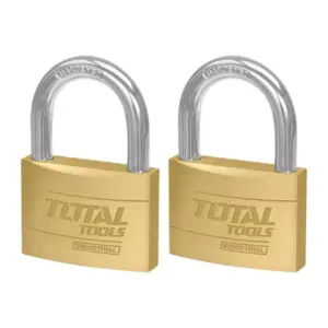 Total Tools Total Heavy Duty Brass Padlock 40mm, Solid Brass Cylinder with Pins, 4pcs Brass Keys, 2pcs Set TLK32T2402