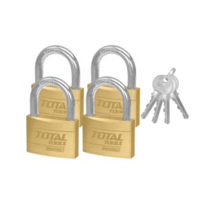 Total Tools Total Heavy Duty Brass Padlock 40mm, Solid Brass Cylinder with Pins, 4pcs Brass Keys, 4pcs Set TLK32T4402