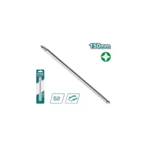 Total Tools Total Magnetic Tip Screw Driver Bit 150mm, PH2, S2 Industrial Steel, Sandblasted Surface TAC16PH264