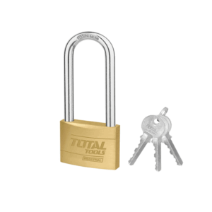 Total Tools Total Brass Padlock Heavy Duty Long Shackle 40mm, Solid Brass Cylinder with Pins, 3pcs Brass Keys TLK32402L