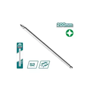 Total Tools Total Magnetic Tip Screw Driver Bit 200mm, PH2, S2 Industrial Steel, Sandblasted Surface TAC16PH284