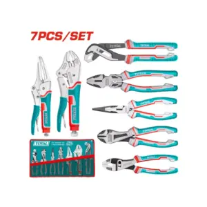 Total Tools Total 7pcs Pliers Set, Including Pump, Combination, Long Nose, Diagonal Cutting, Jaw Locking, Nose Locking & Slip Joint Pliers TOS23055