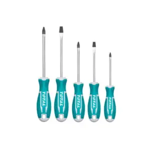 Total Tools Total 5pcs Screwdriver Set with New Design Handle, CRV Material, Round Blade THT2506052